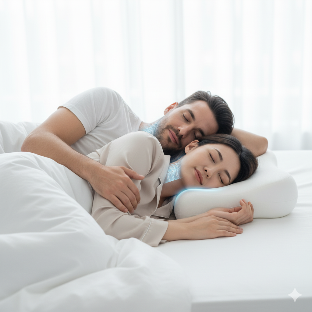 Bokihuk-CloudAlign Pillow-white-memory foam-couple sleeping-side sleeper-neck support-highlighted