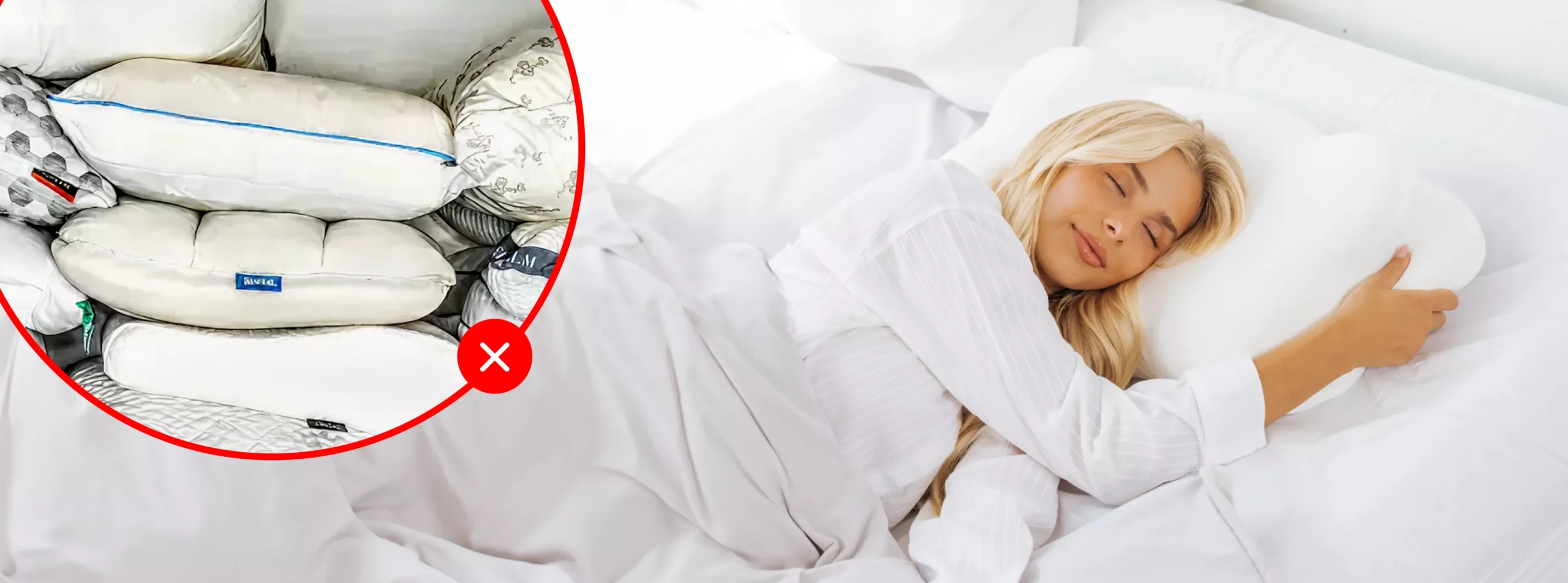 Bokihuk-CloudAlign Pillow-white-memory foam-woman sleeping-comfortable neck support-stack of pillows-inset